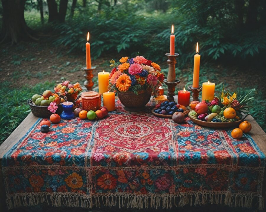 Cómo los textiles rituales envolvían mesas de despacho sagradas