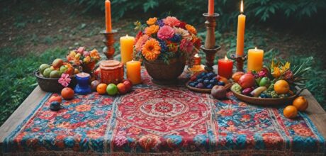 Cómo los textiles rituales envolvían mesas de despacho sagradas